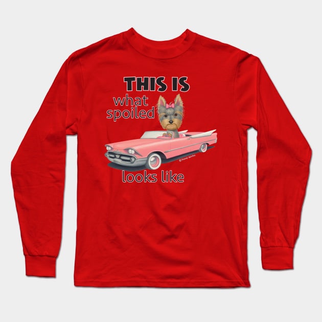 Cute Yorkshire Terrier Dog shopping in classic pink Car Long Sleeve T-Shirt by Danny Gordon Art